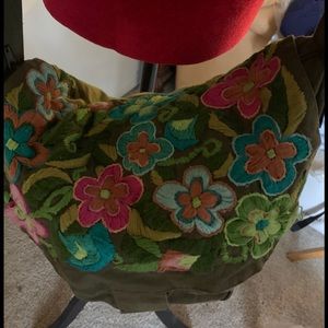 Prana embroidery green crossover bag